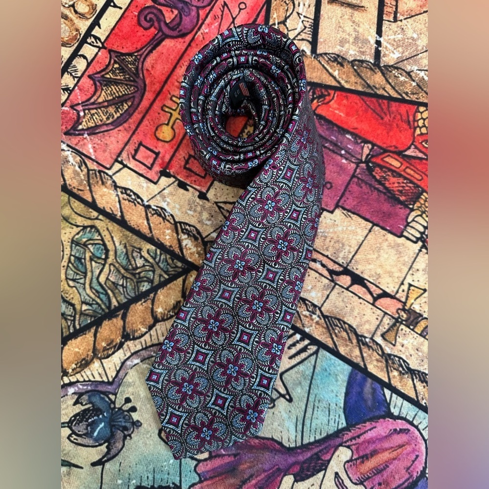 Holland & Sherry Floral Men's Tie in Rich Burgundy & Blue